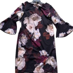 Black Floral Mid Sleeve Dress